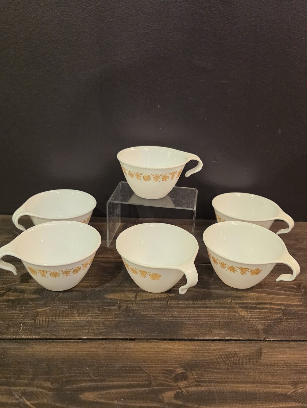 Vintage Corelle Butterfly Gold Hook Handle Cups Set of 6 MCM Corning Ware